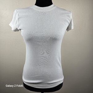 A New Day‎ White Ribbed Short Sleeve Crewneck T-Shirt XS Cotton Blend Old Money